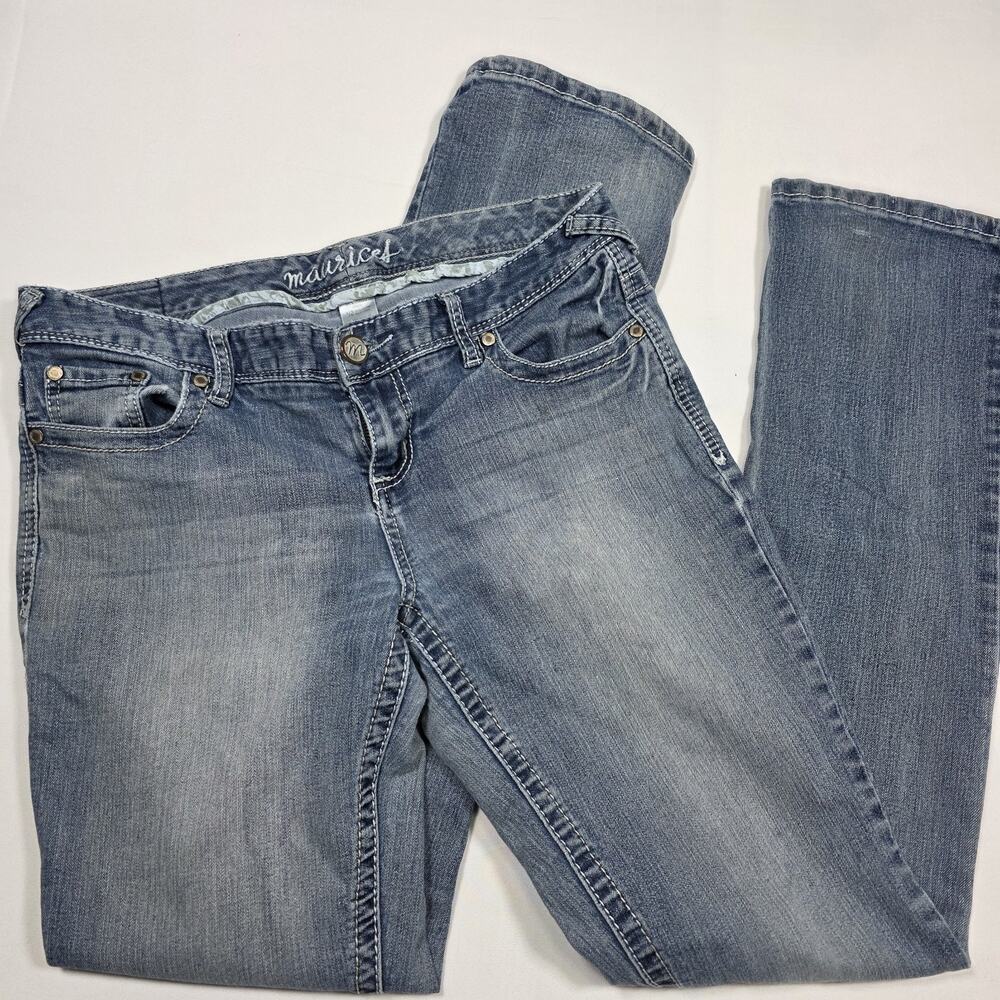 Maurices Pants Womens 9/10L Blue Denim Cotton Blend Stretch Bootcut Embroidered